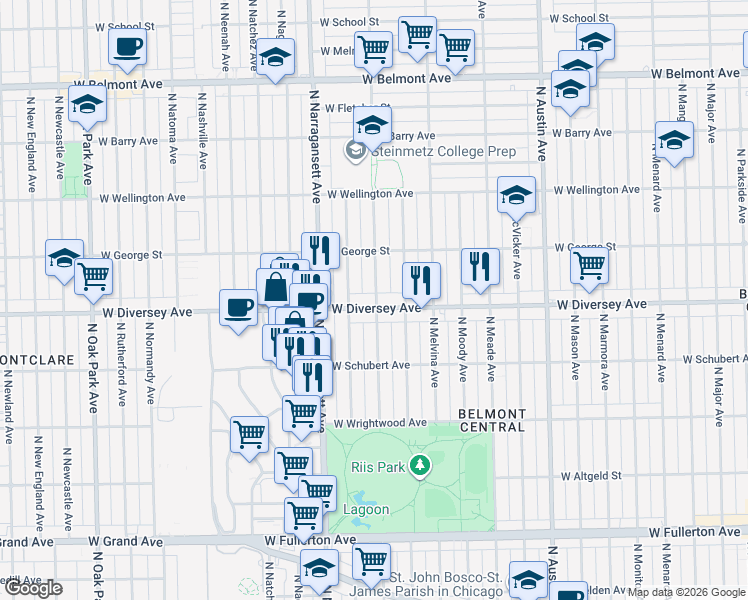 map of restaurants, bars, coffee shops, grocery stores, and more near in Chicago