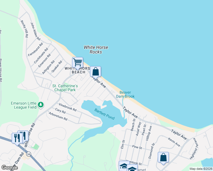 map of restaurants, bars, coffee shops, grocery stores, and more near 193 Taylor Avenue in Plymouth