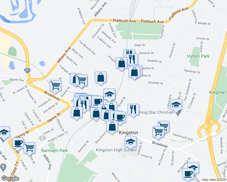 map of restaurants, bars, coffee shops, grocery stores, and more near 103-141 Smith Avenue in Kingston