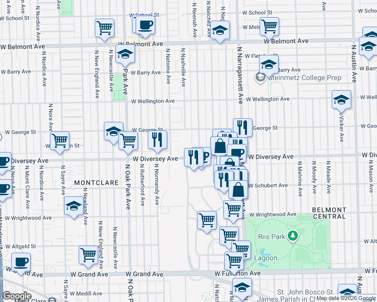 map of restaurants, bars, coffee shops, grocery stores, and more near in Chicago