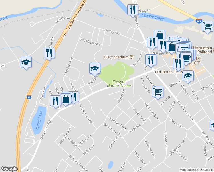 map of restaurants, bars, coffee shops, grocery stores, and more near 203 Lucas Avenue Extension in Kingston