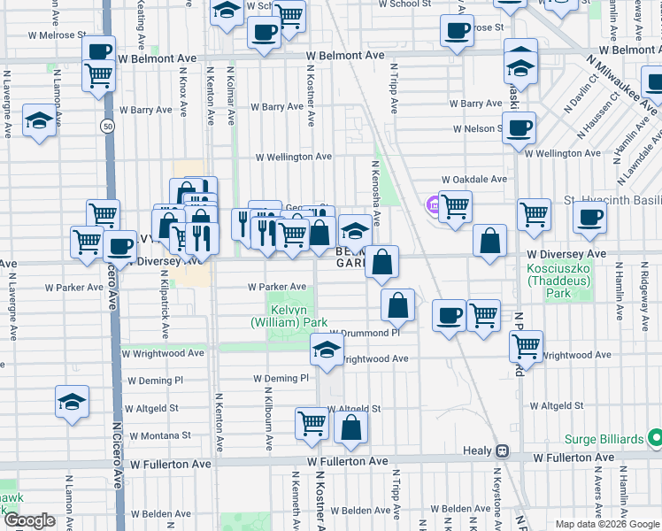 map of restaurants, bars, coffee shops, grocery stores, and more near in Chicago
