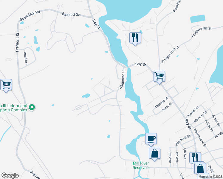 map of restaurants, bars, coffee shops, grocery stores, and more near 22 Lynnbrook Avenue in Taunton