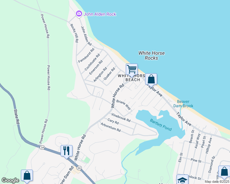 map of restaurants, bars, coffee shops, grocery stores, and more near 86 White Horse Road in Plymouth