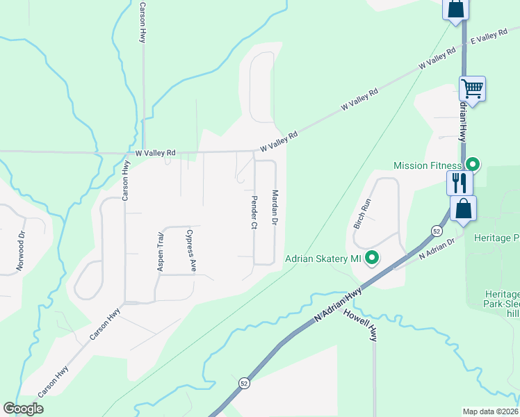map of restaurants, bars, coffee shops, grocery stores, and more near 3284 Mardan Drive in Adrian