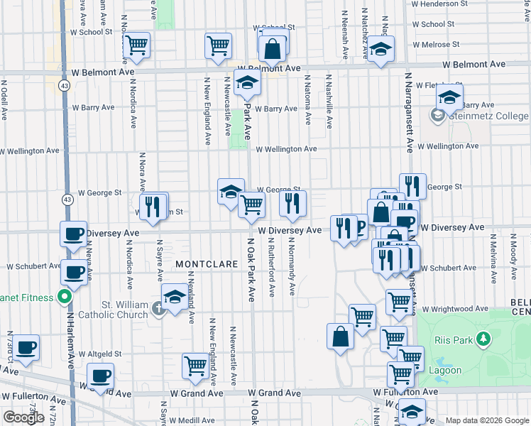 map of restaurants, bars, coffee shops, grocery stores, and more near in Chicago
