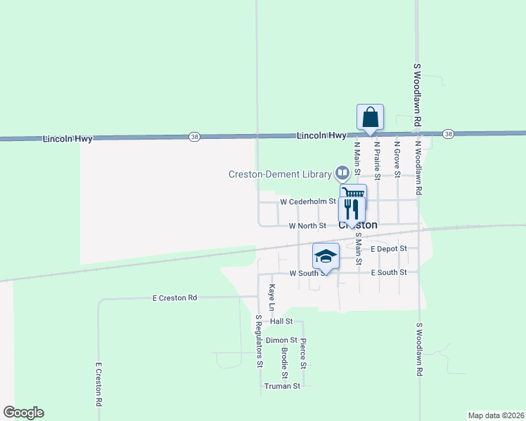 map of restaurants, bars, coffee shops, grocery stores, and more near 515 West Street in Creston