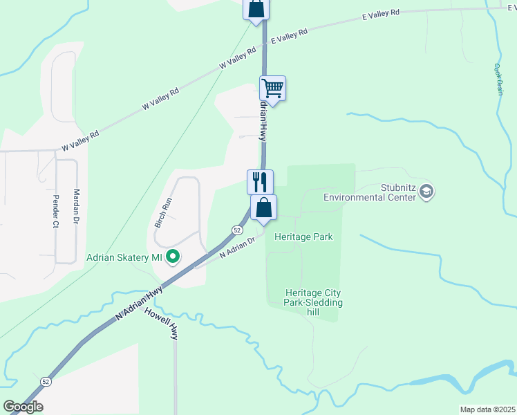 map of restaurants, bars, coffee shops, grocery stores, and more near 2203 North Adrian Drive in Adrian
