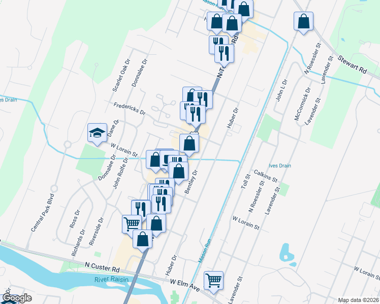 map of restaurants, bars, coffee shops, grocery stores, and more near 715 U.S. 24 in Monroe