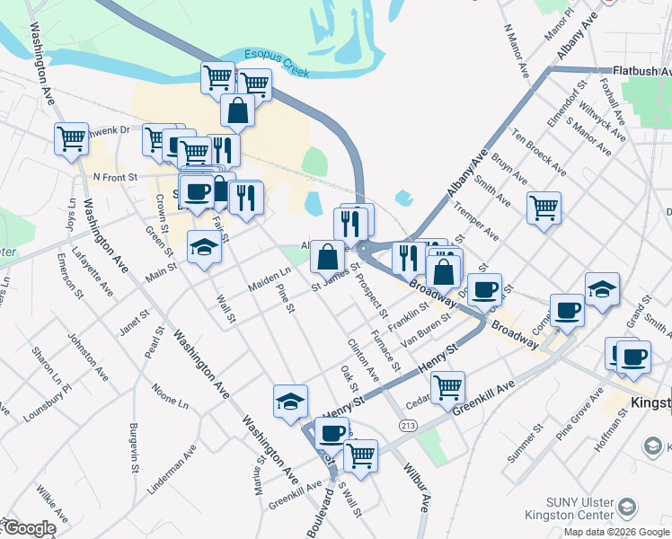 map of restaurants, bars, coffee shops, grocery stores, and more near 37 Saint James Street in Kingston