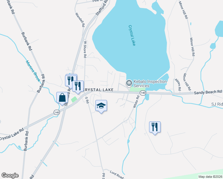 map of restaurants, bars, coffee shops, grocery stores, and more near 7 Hall Rd in Ellington