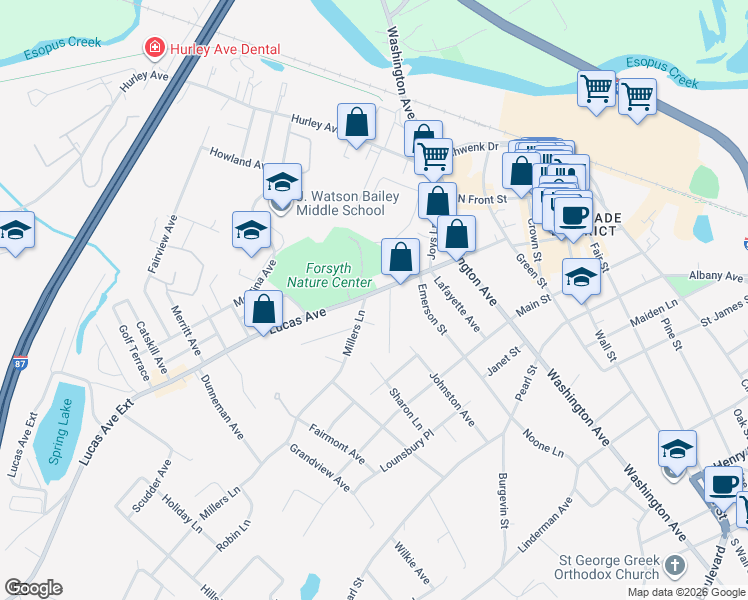 map of restaurants, bars, coffee shops, grocery stores, and more near 119 Lucas Avenue in Kingston