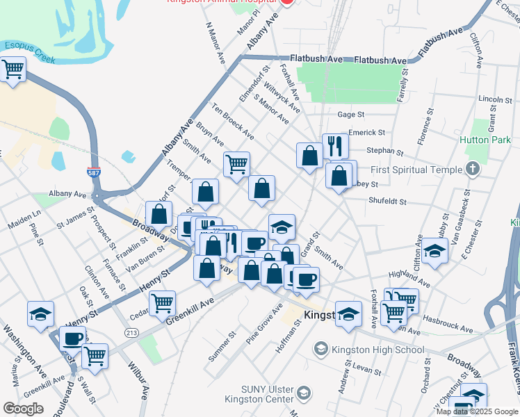 map of restaurants, bars, coffee shops, grocery stores, and more near 152 Smith Avenue in Kingston