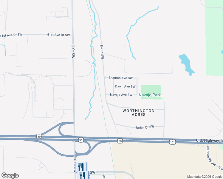 map of restaurants, bars, coffee shops, grocery stores, and more near 4606-4612 Pueblo Street Southwest in Cedar Rapids