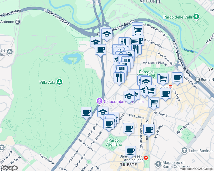 map of restaurants, bars, coffee shops, grocery stores, and more near in Rome