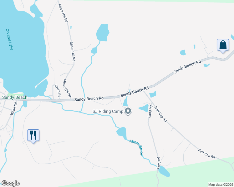 map of restaurants, bars, coffee shops, grocery stores, and more near 127 Sandy Beach Road in Ellington