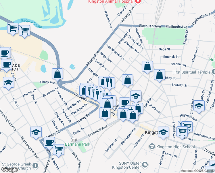 map of restaurants, bars, coffee shops, grocery stores, and more near 160 Tremper Avenue in Kingston