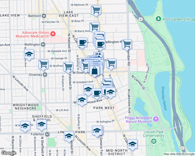 map of restaurants, bars, coffee shops, grocery stores, and more near in Chicago