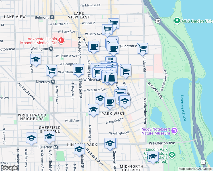 map of restaurants, bars, coffee shops, grocery stores, and more near in Chicago