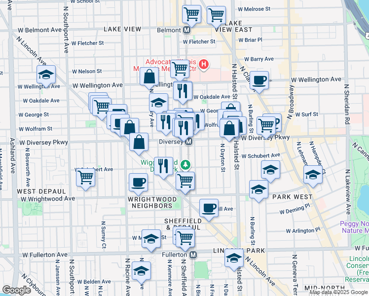 map of restaurants, bars, coffee shops, grocery stores, and more near in Chicago