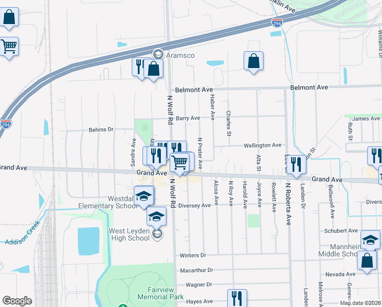 map of restaurants, bars, coffee shops, grocery stores, and more near 2950 La Porte Avenue in Melrose Park