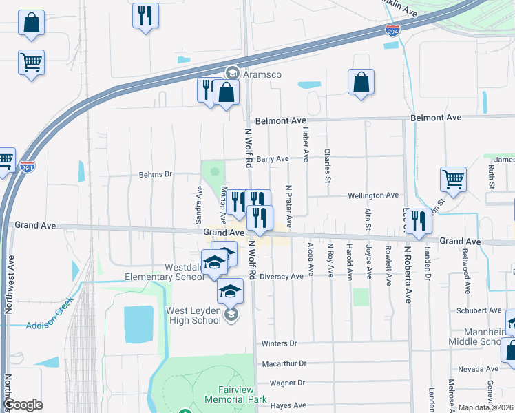 map of restaurants, bars, coffee shops, grocery stores, and more near in Cook County