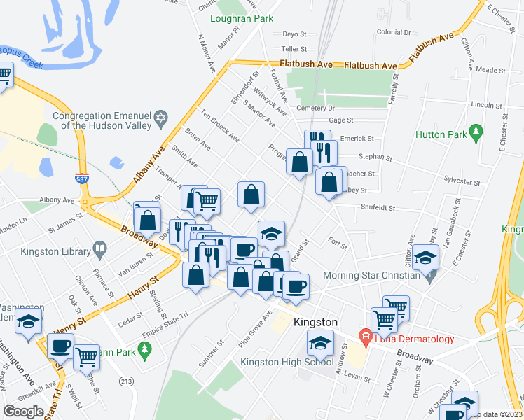 map of restaurants, bars, coffee shops, grocery stores, and more near 81 Cornell Street in Kingston