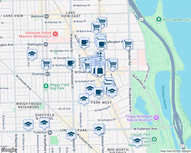map of restaurants, bars, coffee shops, grocery stores, and more near in Chicago