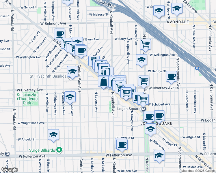 map of restaurants, bars, coffee shops, grocery stores, and more near in Chicago