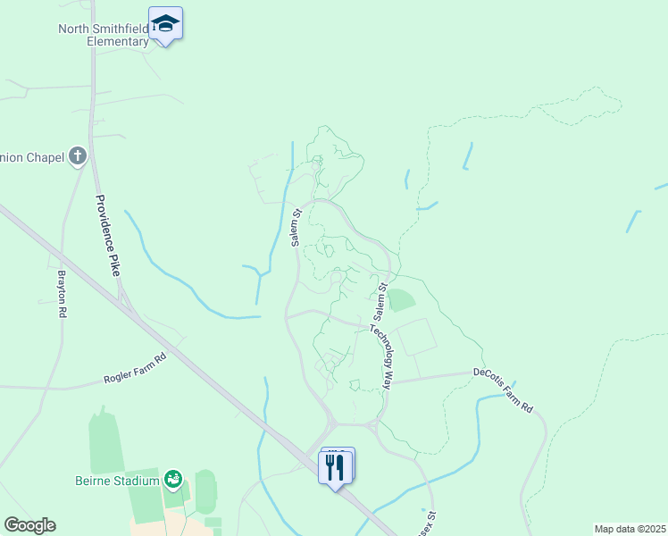 map of restaurants, bars, coffee shops, grocery stores, and more near 500 Salem Street in Smithfield