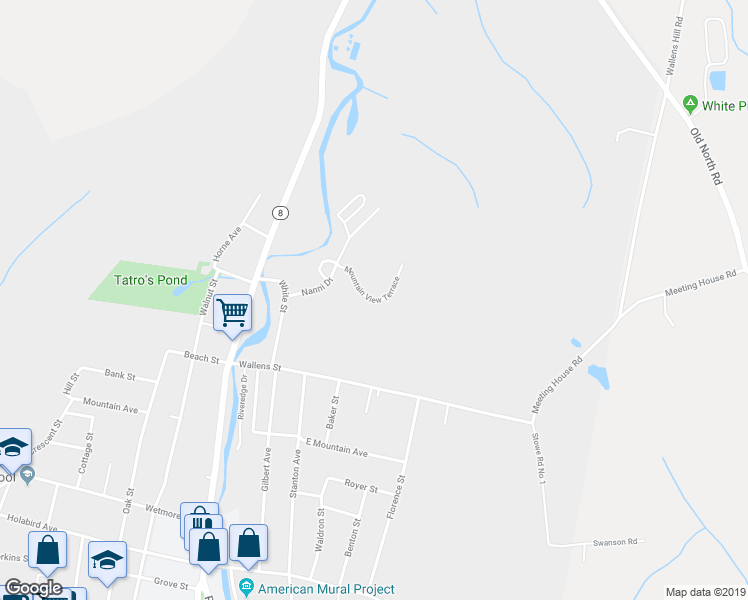 map of restaurants, bars, coffee shops, grocery stores, and more near 20 Mountain View Terrace in Winsted
