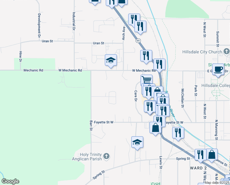 map of restaurants, bars, coffee shops, grocery stores, and more near 300 Village Green Boulevard in Hillsdale