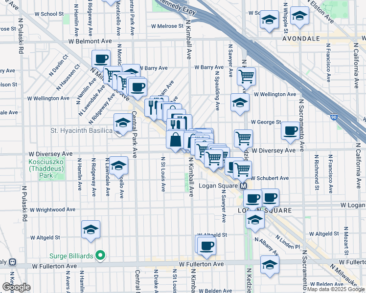 map of restaurants, bars, coffee shops, grocery stores, and more near in Chicago
