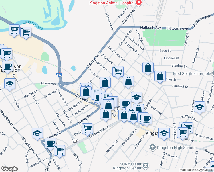 map of restaurants, bars, coffee shops, grocery stores, and more near 160 Tremper Avenue in Kingston