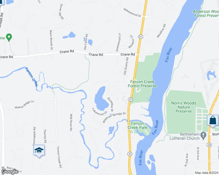 map of restaurants, bars, coffee shops, grocery stores, and more near 111 Sumac Court in St. Charles