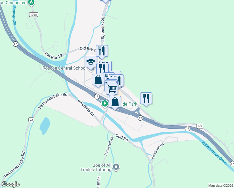 map of restaurants, bars, coffee shops, grocery stores, and more near in Roscoe