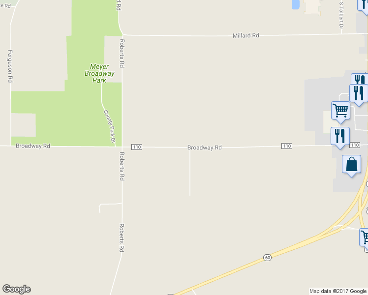 map of restaurants, bars, coffee shops, grocery stores, and more near 14877 Broadway Road in Three Rivers