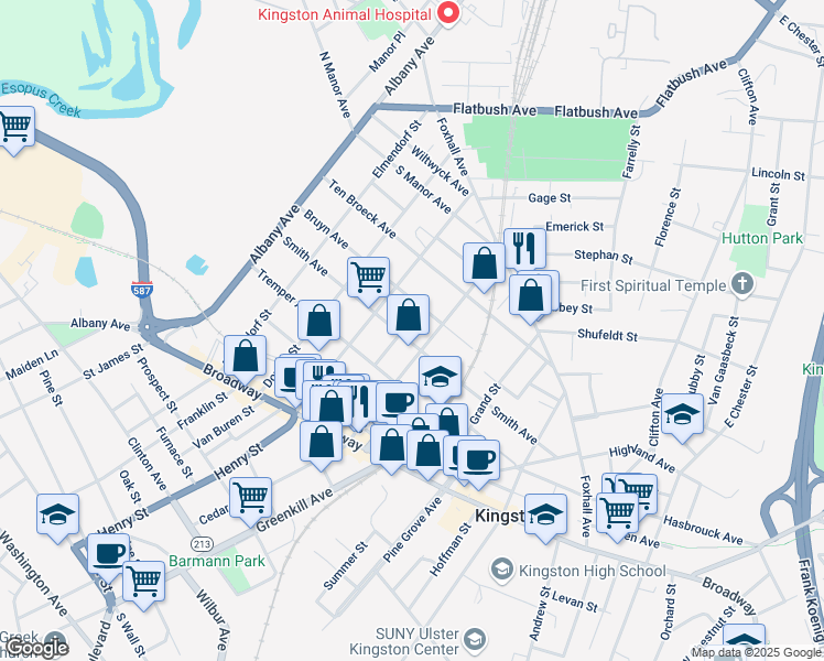 map of restaurants, bars, coffee shops, grocery stores, and more near 152 Smith Avenue in Kingston