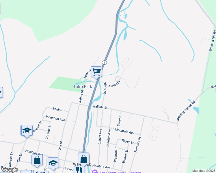 map of restaurants, bars, coffee shops, grocery stores, and more near 24 White Street in Winsted