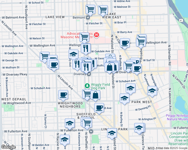 map of restaurants, bars, coffee shops, grocery stores, and more near in Chicago