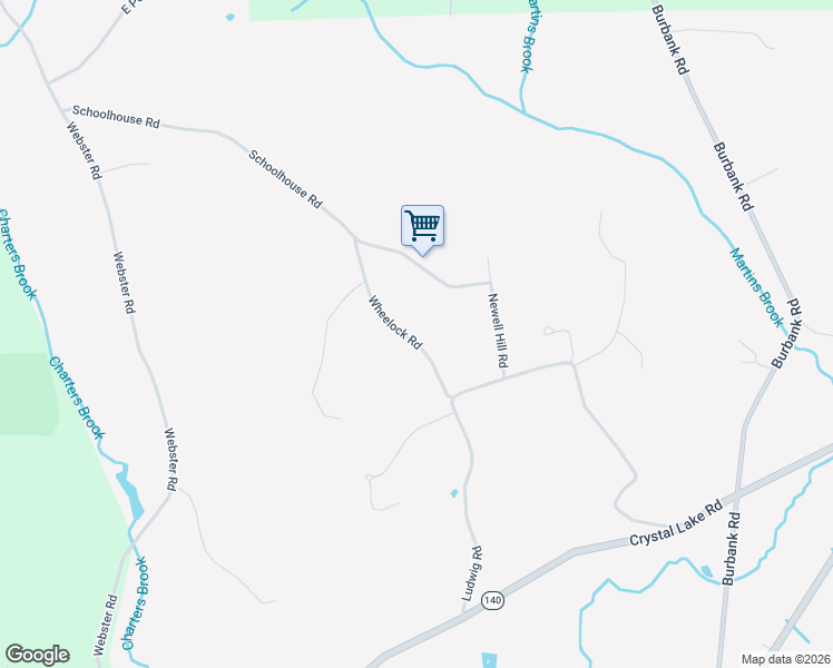 map of restaurants, bars, coffee shops, grocery stores, and more near 9 Wheelock Road in Ellington