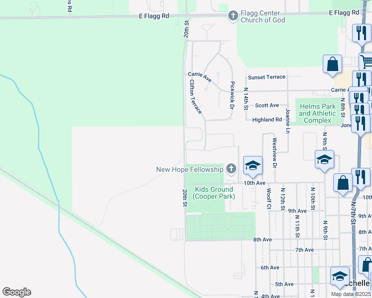 map of restaurants, bars, coffee shops, grocery stores, and more near 1681 Squires Landing in Rochelle