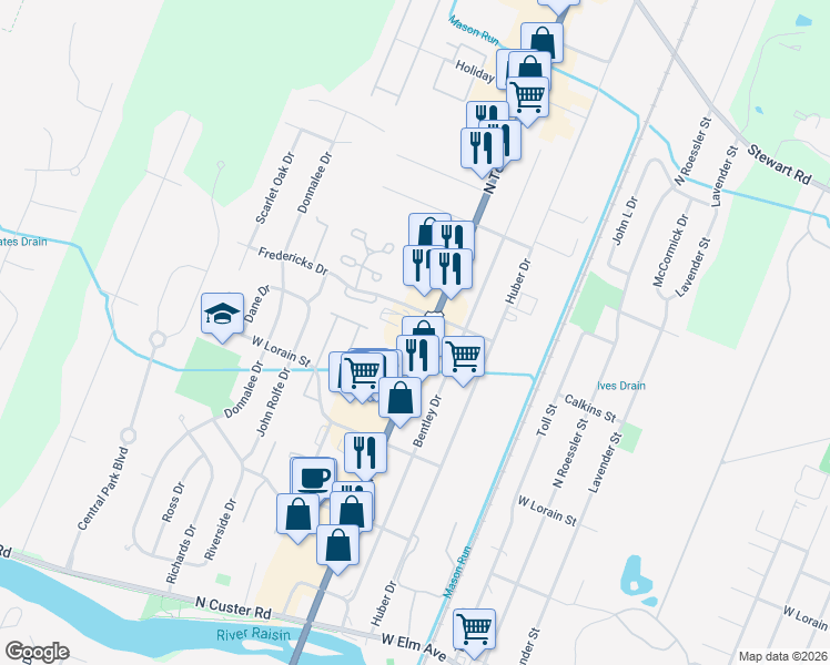 map of restaurants, bars, coffee shops, grocery stores, and more near 715 U.S. 24 in Monroe
