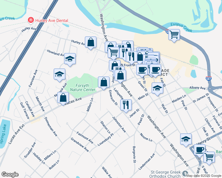 map of restaurants, bars, coffee shops, grocery stores, and more near 87-105 County Road 1 in Kingston