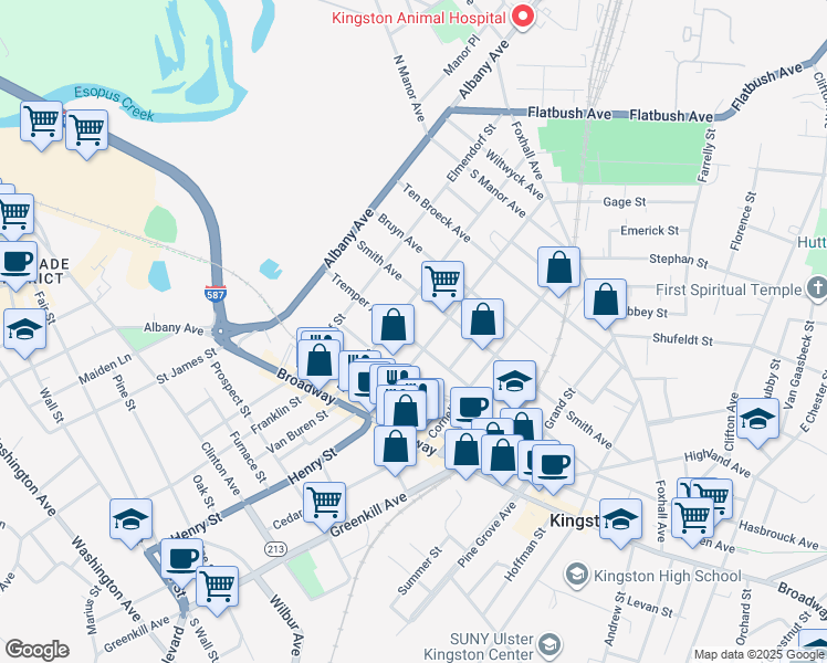 map of restaurants, bars, coffee shops, grocery stores, and more near 160 Tremper Avenue in Kingston