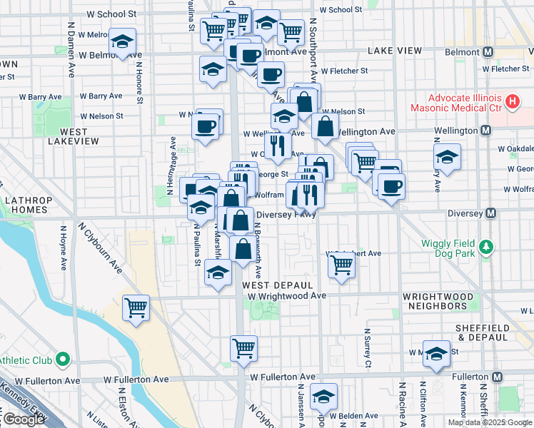 map of restaurants, bars, coffee shops, grocery stores, and more near in Chicago
