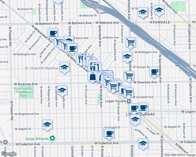 map of restaurants, bars, coffee shops, grocery stores, and more near in Chicago