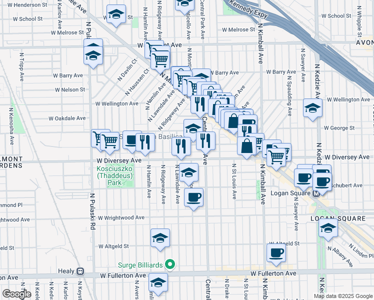 map of restaurants, bars, coffee shops, grocery stores, and more near in Chicago