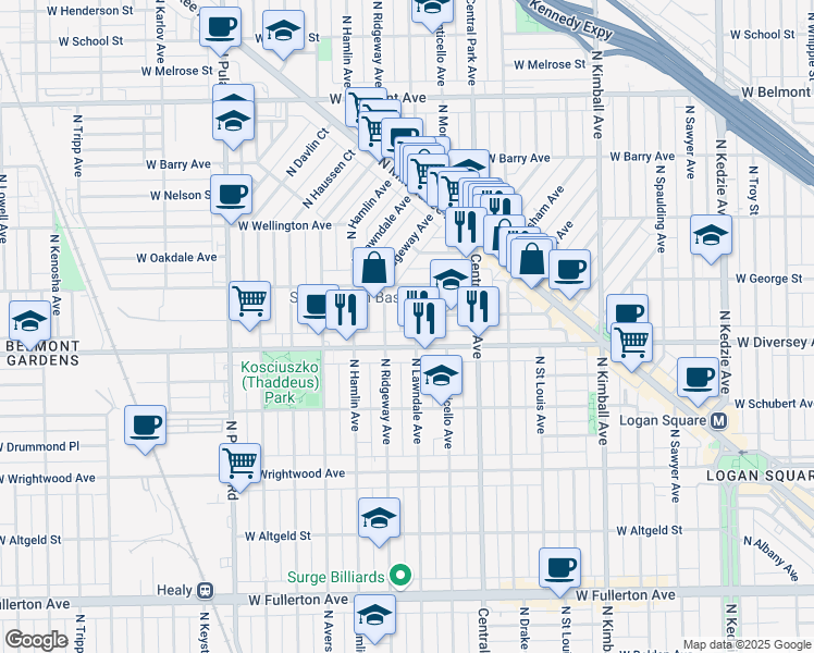 map of restaurants, bars, coffee shops, grocery stores, and more near in Chicago