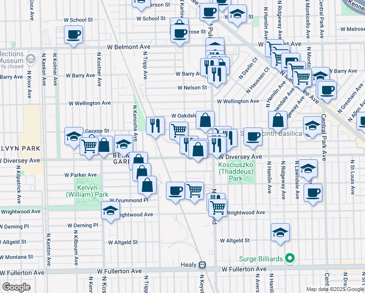 map of restaurants, bars, coffee shops, grocery stores, and more near 306 West Diversey Avenue in Chicago